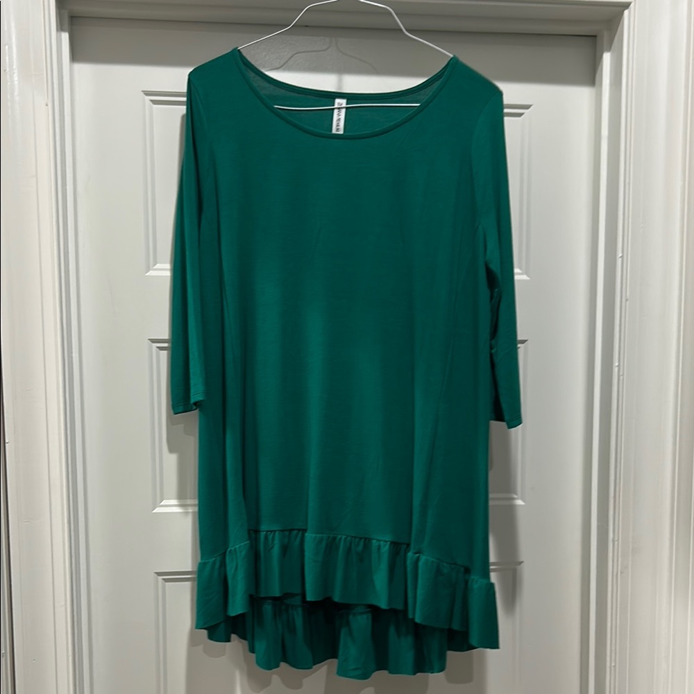 Green Women's Top with Ruffle Hem
